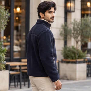 <b>Men</b>’s <b>Sherpa</b> Puller <b>Fleece</b> Zip-Up Jacket Made With Warm <b>Fleece</b> Fabric Relaxed Silhouette Durable Front Zip Breathable Structure - Product Image 4