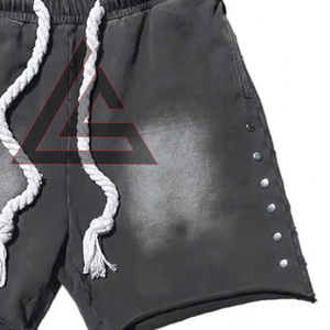 Custom Summer <b>Men</b> Acid Washed French Terry Baggy <b>Shorts</b> Embroidery <b>Patch</b> Logo Cargo <b>Short</b> Elastic Waist Casual Double Waist <b>Men</b> - Product Image 2