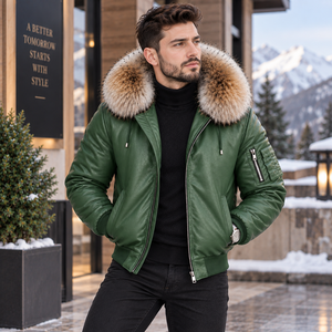 Blouson aviateur en cuir respirant pour homme, motif écossais, capuche en cuir, idéal pour l'été |   Veste chaude pour homme |   Veste Chaude |   Chaud - Product Image 3