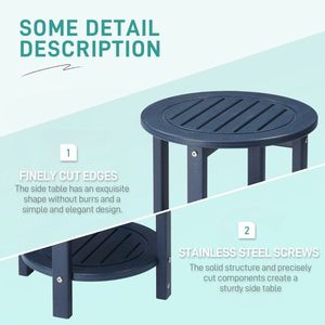 Tavolino Laterale Adirondack Blu Navy a 2 Ripiani in HDPE, Resistente alle Intemperie, Piccolo Tavolino da Esterno per Patio - Product Image 6