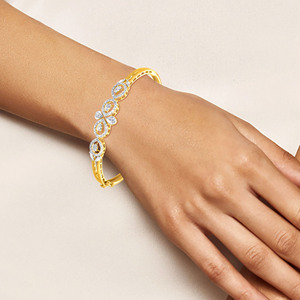 Elegant 14K Yellow Gold <b>Bangle</b> <b>Bracelet</b> with Lab Grown Diamond Classic Floral Design 11g Luxury Jewelry - Product Image 3