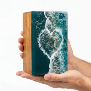 Ocean Heart Wave Wooden Urn Handmade Resin Art <b>Memorial</b> Keepsake <b>Box</b> Durable Eco-Friendly Cremation - Product Image 1