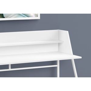 Bureau d'ordinateur contemporain et moderne de 48 po de long, blanc, avec étagères de rangement, pour bureau à domicile, travail sur ordinateur portable, en stratifié blanc et métal - Product Image 3