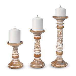 Juego de Portavelas de Madera de Mango Hechos a Mano, 3 Piezas, Fabricante Indio, Soporte Decorativo para el Hogar, Tallado Navideño, Personalizado - Product Image 2