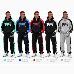 Survêtement en molleton respirant 100 % coton épais bicolore, avec logo personnalisé, sweats à capuche, vêtements d'automne, streetwear, Trout Apparel - Product Image 6