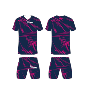 Conjunto de Uniforme de Fútbol Sublimado Personalizado, Diseño Abstracto Azul Marino y Rosa, Transpirable, de Secado Rápido, Camiseta de Fútbol para Hombre y Niño - Product Image 1