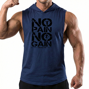 OEM Customizable Men's Sleeveless Workout Hoodie Tank <b>Top</b> Bodybuilding Muscle Tee Graphic Print Fitness Apparel Bulk Tank <b>Tops</b> - Product Image 4