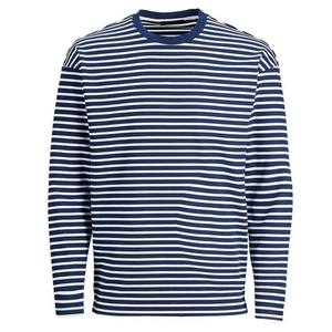 Men's <b>Navy</b> White Striped Crew Neck Pullover Long Sleeve Regular Fit Casual <b>Knitted</b> Cotton Sweatshirt Spring Wear - Product Image 4