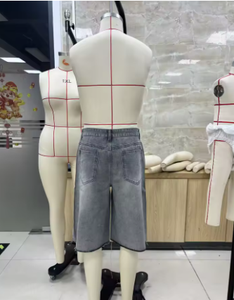 Shorts en jean décontractés pour hommes, longueur genou, tendance, avec lettres brodées et strass brillants, avec poches - Product Image 5