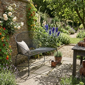 Weatherproof Powder Coated Wrought Iron European Design KHP Park <b>Bench</b> Custom Hand Forged <b>Metal</b> Garden Long Chair 2-Seater - Product Image 4