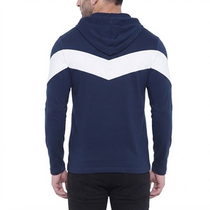 Sweat-shirt décontracté à capuche bleu marine pour homme avec empiècements blancs, manches longues, coupe classique, en polyester tricoté, idéal pour l'automne - Product Image 6