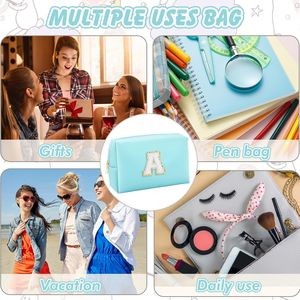 Borsa per il Trucco Personalizzata Impermeabile in PU con Iniziali, Borsetta Cosmetica da Viaggio per Ragazze con Chiusura a Cerniera - Product Image 2