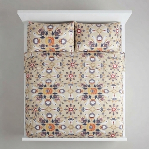 Juego de Sábanas Beige Keyseria con 2 Fundas de Almohada, Sábana Plana de Algodón con Estampado Floral Moderno, 150 Hilos - Product Image 1