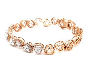 Bracelet tennis en or rose 18 carats avec diamants de laboratoire en forme de cœur, halo de diamants CVD, style ethnique pour femme, certifié IGI - Product Image 5