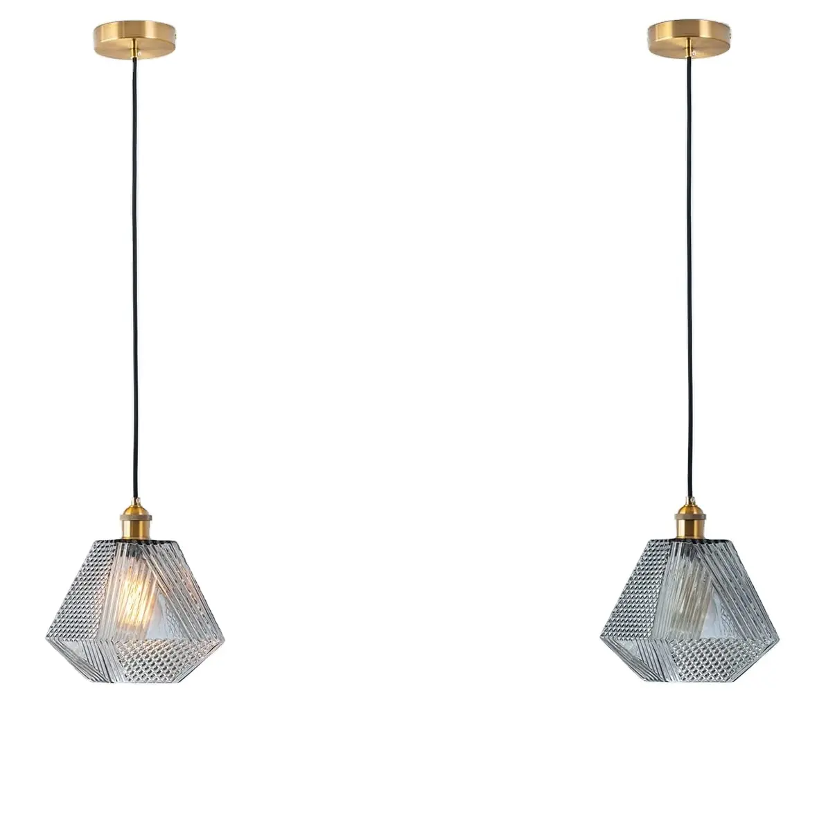 Lámpara colgante de cristal de estilo vintage, accesorio de iluminación moderno, color gris y dorado, para granja