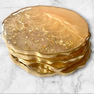 Glam <b>Epoxy</b> <b>Resin</b> Coaster Set Round Gold Leaf Design Non Slip Mats Non-Toxic Eco-Friendly Luxury for <b>Table</b> Decoration - Product Image 3