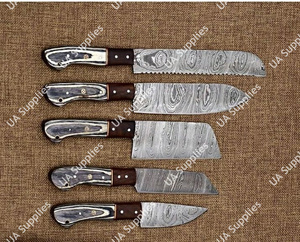 Ensemble de couteaux de chef en acier Damas, 5 pièces, manche intégral, forgés à la main, ultra-affûtés, ergonomiques, manches en bois Pakka OEM - pour un usage quotidien et le camping - Product Image 6