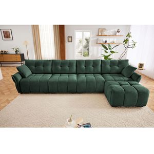 Divano Modulare Premium a 4 Posti con Pouf, Struttura in Legno Massello Configurabile, Cuscini ad Alta Resilienza in Ciniglia per Soggiorno - Product Image 3