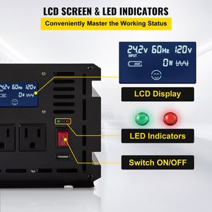 Inverter di Potenza a Onda Sinusoidale Modificata 2000W con Display LCD, Telecomando, LED, da DC 12V a AC 120V, Convertitore per Auto, Potenza di Picco 1600W 1000W - Product Image 4