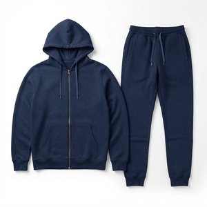 Sudadera con capucha y cremallera de manga larga para hombre, de marca privada, estilo casual, con pantalones deportivos a juego, chándal de 350 GSM - Product Image 3