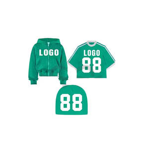 Sweats à capuche zippés de qualité supérieure et chapeaux de streetwear élégants T-shirts Boxy à la mode imprimé strass lavé coton doux mélangé - Product Image 1