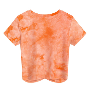 Camiseta Corta Tie Dye para Mujer, con Nudo en la Parte Delantera, Manga Corta, Informal, Verano, Moda, Ajustada, Top Moderno - Product Image 5