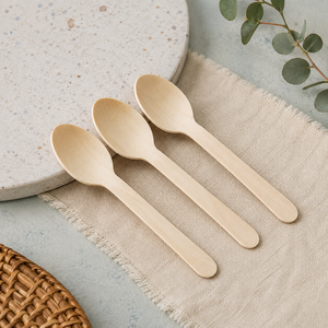 Ensemble de couverts jetables en bois, couteau, fourchette, cuillère, 158 mm, écologiques, biodégradables, pour les fêtes - Product Image 3