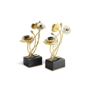 Customizable Shape Handmade Eco-Friendly <b>Candlestick</b> Holder Glossy Finish <b>Black</b> Base White Petals Design for Easter Home Decor - Product Image 3