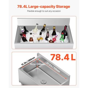 Contenitore per Ghiaccio Sottobarra Commerciale da 78,4 L con Coperchio Scorrevole 30 X 19 X 37 Vasche per Bevande in Acciaio Inox Portabottiglie Regolabili - Product Image 2