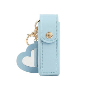 Bolsa de Lápiz Labial de Cuero con Espejo en Forma de Corazón, Bolsa de Cosméticos Portátil con Logotipo Personalizado, Bolsa con Colgante para Niñas - Product Image 1