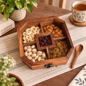 Hexagon Solid Wood Storage <b>Box</b> With Acrylic Lid Divided Compartments For Nuts Dried Fruits Tabletop Display Handmade - Product Image 5