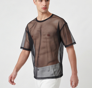 Short Sleeve Mesh T-<b>Shirt</b> Loose Fit Breathable Knitted Transparent Casual Top Crew-Neck Lightweight Summer <b>See</b> <b>Through</b> T <b>Shirts</b> - Product Image 3