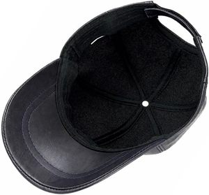 Unisex Navy Blue PU Leather Baseball <b>Cap</b> 6-Panel Adjustable Magnetic Closure Casual Solid Color <b>Hat</b> for Adults - Product Image 3