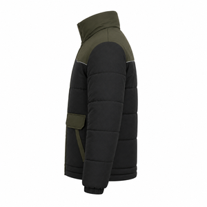 Chaqueta de invierno acolchada de poliéster para hombre con ribetes reflectantes, estilo urbano, servicio OEM al por mayor, con cremallera y bloques de color - Product Image 2