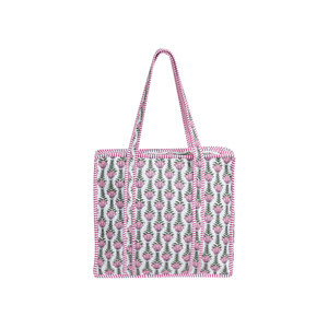 Bohemian Quilted Cotton Tote <b>Bag</b> Floral Printed Pattern Zipper Closure 18X16X5 Lightweight Eco-Friendly Handmade Autumn/Summer - Product Image 1