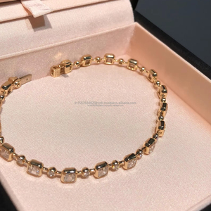 Round & Asscher Cut Lab Grown Diamond Bracelet in Yellow Gold, Luxury Tennis Bracelet for Women Elegant Bridal Anniversary <b>Gift</b> - Product Image 3