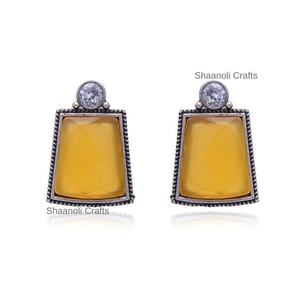 Indian Style Handmade Women's <b>Drop</b> Earrings Yellow Beautiful Design Silver Plated Oxidized Featuring Pearls Diamonds For Favors - Product Image 1