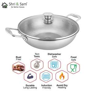 Elegante Kadhai de Acero Inoxidable de Gran Peso con Tapa de Vidrio, Elegantes Cacerolas - Product Image 2