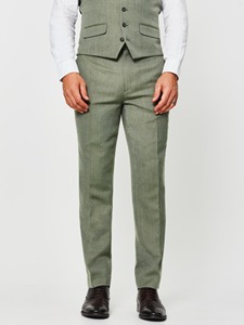 Pantalon de costume en laine vert pour homme avec gilet, style britannique, coupe droite, infroissable, tissu tissé, simple boutonnage - Product Image 1