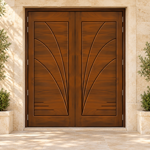 Puertas Dobles de Entrada de Madera Sólida Modernas con Diseño Art Deco Abatibles para Uso Exterior en Apartamentos/Villas GA-39L - Product Image 1