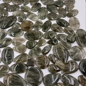 Cabochon de quartz rutilé vert naturel, taille cœur/coussin/ovale/poire, avec inclusions capillaires, pour la création de bijoux, effet de jeu de couleurs, taille libre - Product Image 1