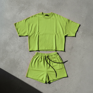 Custom Plus Size Heavyweight Cropped Oversized Two Piece Set Cotton Sports Wear T-shirt and Short Set Men's Sets - Product Image 6