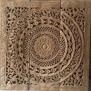 Panneaux muraux thaïlandais carrés en teck gravé de 3 pieds, 100 % faits à la main, haute résistance, écologiques, décoration intérieure classique DIY - Product Image 1