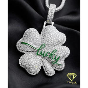 Pendentif trèfle à quatre feuilles en moissanite de qualité supérieure, en argent sterling 925, porte-bonheur, bijoux hip-hop - Product Image 5