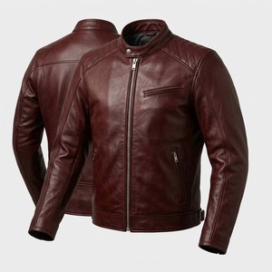 Premium Men's Leather <b>Jacket</b> Long Thin Canvas Design Waterproof & Breathable Motorbike Biker Gear - Product Image 4
