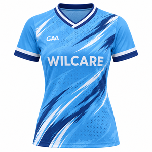 Maillot de football sublimé noir et rose pour femme, manches courtes, col en V, haut de sport - Product Image 3