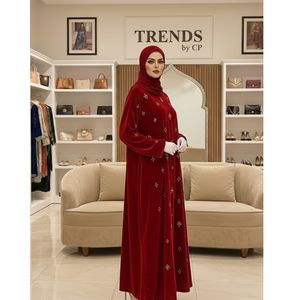 Vestido Kaftán Árabe de Lujo para Mujer, Estilo Abaya Islámica Modesta, Vestido Maxi Bordado Natural |   Vestido de Noche de Terciopelo de Dubái - Product Image 2