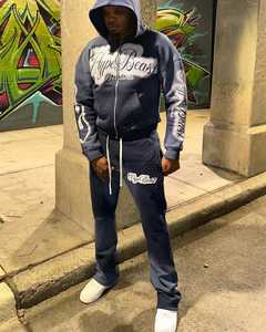 Sudaderas cortas sueltas de algodón de peso pesado Conjunto de pantalones de chándal apilados Chándal de gran tamaño Sudadera con capucha personalizada y conjunto de Jogger - Product Image 5