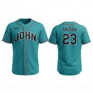 Camiseta de Béisbol para Hombre, Malla de Poliéster Premium de 160 GSM, Color Verde Azulado, Negro y Blanco, Ribete en Contraste, Logotipo Personalizado en Tela Tackle Twill, Uniforme de Equipo - Product Image 1
