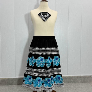 Custom Wholesale Polynesian Tribal Floral Embroidery Black Midi Skirt Women High Waist Ethnic Samoan Puletasi A Line Skirt <b>Dress</b> - Product Image 4